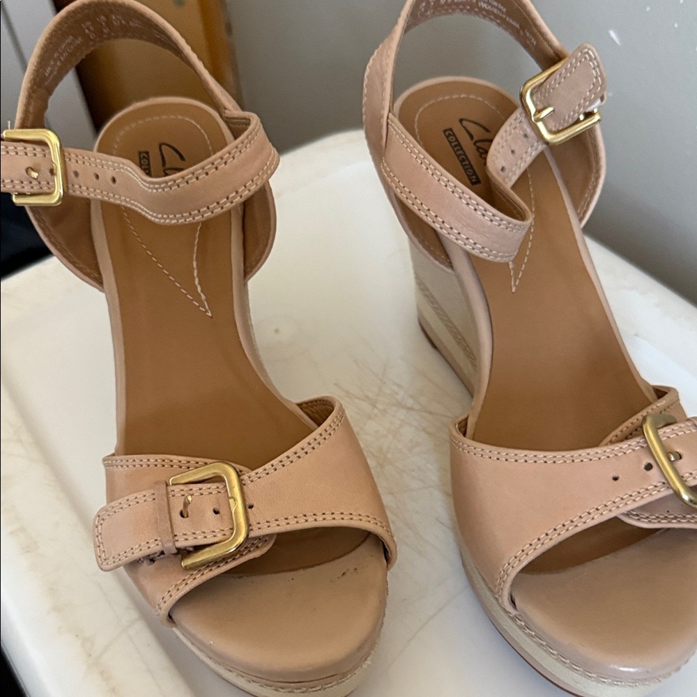 Clarks Nude Wedge Sandals